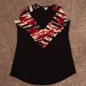 Lularoe Randy xs Black white cream tulips